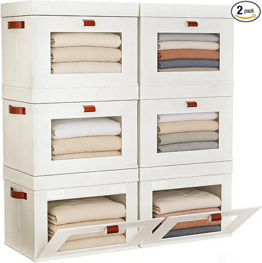 Large Storage Bins with Lids,Stackable&Collapsible Closet Storage Bins,Oxford Fabric Organizer Box with Clear Window,Large Decorative Storage Boxes for Closet,Shelves,Dorm