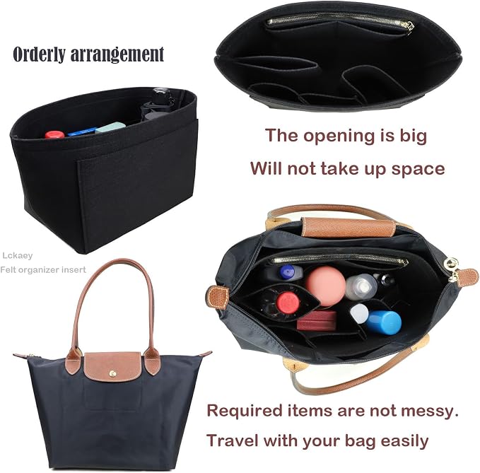 Lckaey bag Organizer Insert for longchamp le pliage organizer insert Handbags Organizer 1012BLACK-S