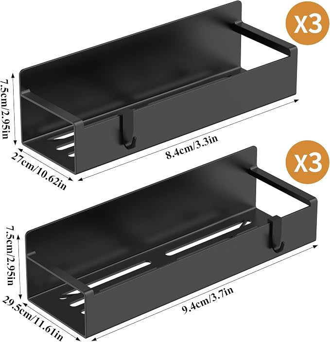 HuggieGems 6 Pack Magnetic Spice Rack Organizer for Refrigerator and Oven, Matt Black Fridge Organizers and Storage for Kitchen