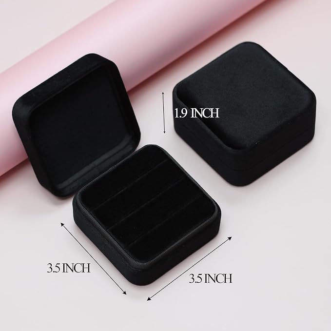 Velvet Jewelry Box Organizer | Ring Holder Case | Jewelry Small Travel Jewelry Storage | Portable Ring Earring Tray Organizer (Black)
