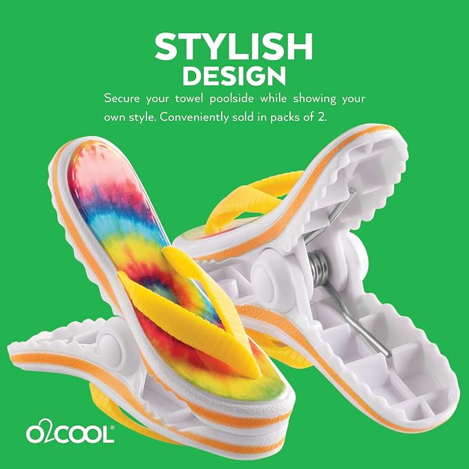 O2COOL BocaClips Beach Towel Clips Patio Pool Tie Dye Flip Flop 2pk | Yes