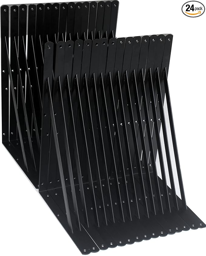 24 Pack L18 x H 12" Black Heavy Duty Shelf Brackets with Screws Metal Shelf Brackets Shelf Support Angle Brackets for Shelves L Brackets Heavy Duty Floating Shelf