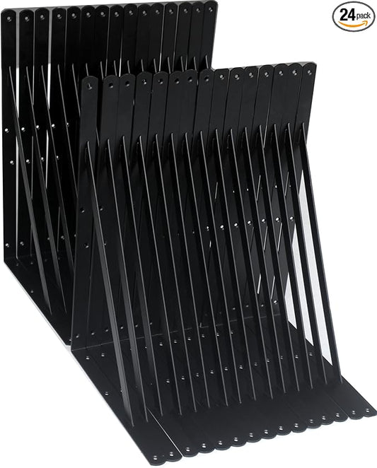 24 Pack L20 x H 12" Black Heavy Duty Shelf Brackets with Screws Metal Shelf Brackets Shelf Support Angle Brackets for Shelves L Brackets Heavy Duty Floating Shelf
