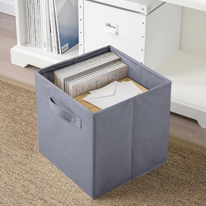 PowerKing Collapsible Storage Cubes with Handles, Fabric Foldable Bins for Closet Shelves, Durable Organization Storage Bins, 10.5'' x 11'' x 10.5'', 6 Pack, Light Grey
