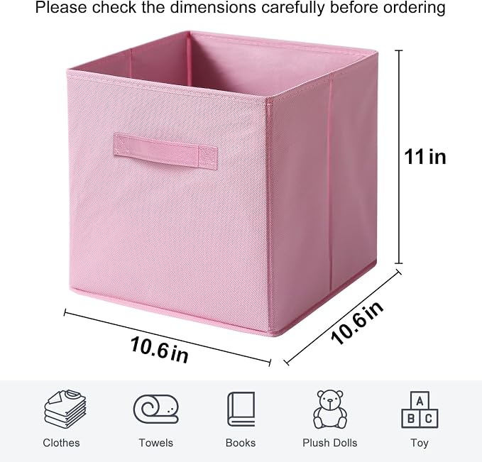 Fabric Storage Bins - 6 Pack Collapsible Cube Organizer for Closet, Shelves & Living Space, Pastel & Dark Color Options - Foldable Storage Boxes with Handles for Clothes (Pink, 11 inch)