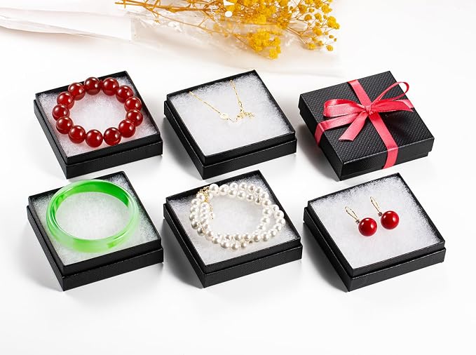 Magicool 40 Pack 3.5x3.5x1 Inch Cardboard Jewelry Boxes,Used for Necklaces,Bracelets,Earrings,Jewelry,Small Gift Packaging,Jewelry Gift Boxes with Lids and Filled with Cotton(Black)