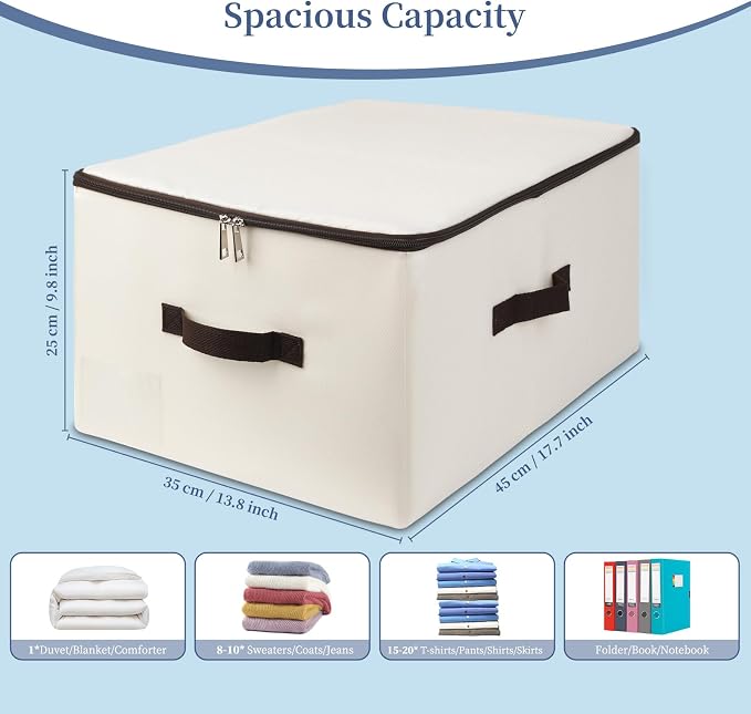 AMJ Foldable Fabric Storage Box (Set of 2) – Lidded Bin for Wardrobe, Household – Beige Organizer Cube – Washable & Stackable