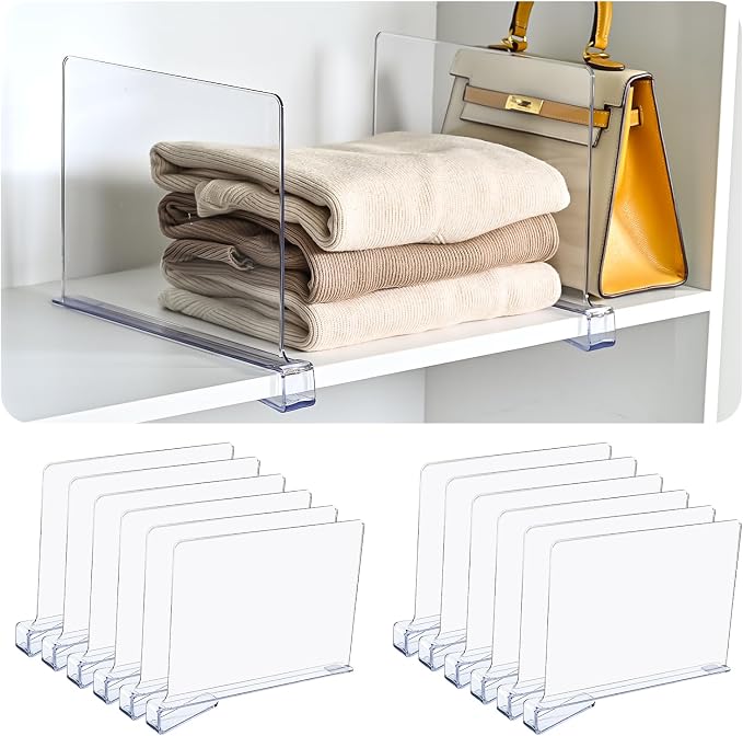 Shelf Dividers，Vertical Purse Organizer for Closet，Thickened and Sturdy Shelf Organizer for Sweater, Shirts, Handbags,8" Tall x 11" (12 Pcs)