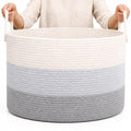 OrganiHaus Round Toy Basket & Blanket Basket, Cotton Rope 20x13" | 3-Toned Gray - Round Cotton Rope Basket, 20x13"