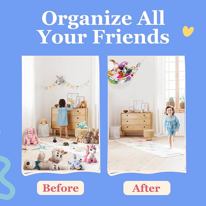 Stuffed Animal Hammock 2 Pack | Corner Stuffed Animal Storage & Plushie Net | Toy Hammock for Stuffed Animals | Holds 12lbs | Easy Hang, All Hardware Included | White Bedroom Decor | by Lilly's Love