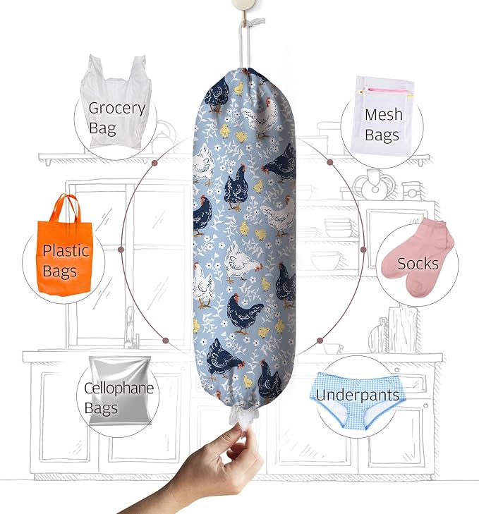 Chicken Grocery Bag Holder,Animal Plastic Bag Organizer Storage,Chicken Theme Kitchen Decor 23"x9"