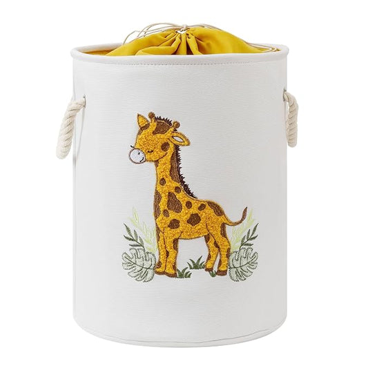 Kids Laundry Basket Baby Hamper for Nursery, Canvas Dirty Clothes Hampers with Drawstring Closure, Jungle Theme Baby Basket, Animal Baskets for Toys Laundry Hamper, Safari Nursery Decor, Giraffe