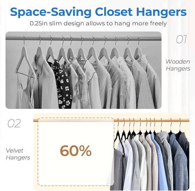 Smartor Black Velvet Hangers 50 Pack, Non Slip Space-Saving Clothes Hangers | Premium Slim Felt Hanger for Closet Organizers and Storage, Heavy Duty Hanger with Shoulder Notches and 360° Hooks for Coats