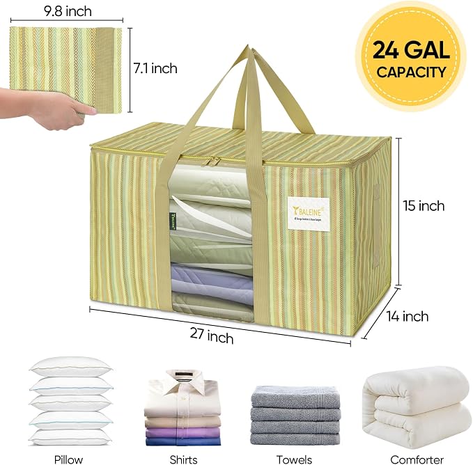 BALEINE 2-Pack Oversized Moving Bags with Reinforced Handles, Heavy-Duty Storage Tote Moving Supplies for Packaging, Camping (Color Stripe, 2-Pack)