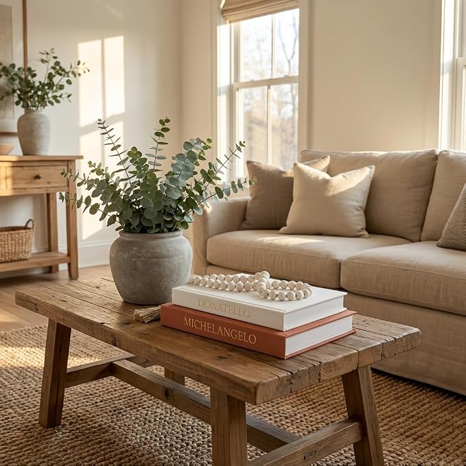 Aesthetic Faux Books for Home Decor (Set of 2) - Decorative Book Boxes with Hidden Storage - Ideal for Coffee Table, Living Room, Entryway & Bookshelf - Beige/Terracotta Linen