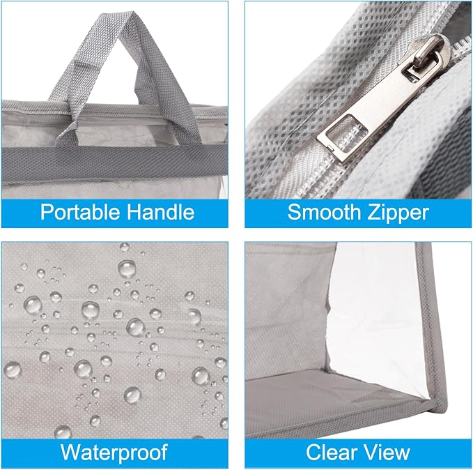PATIKIL Handbag Dust Bags, 2 Pack Clear Purse Storage Organizer L Size PVC Dustproof Handbag Cover Transparent Purse Protector, Light Gray