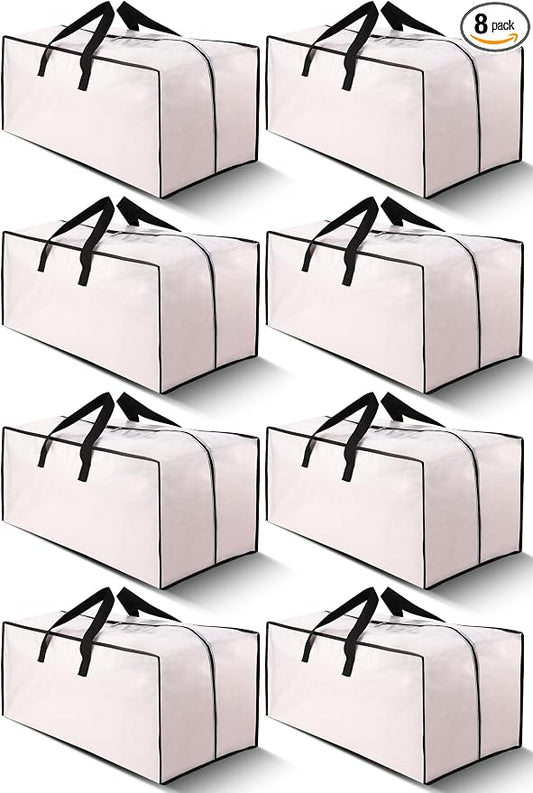 Cosy Family 8 Pack Heavy Duty Extra Large Moving Bags with Backpack Straps - Strong Handles & Zippers, Storage Totes For Space Saving, Fold Flat, Alternative to Moving Box (Set of 8, Clear)