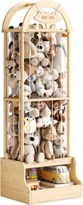 Arched Stuffed Animal Storage Organizer, Wooden Stuffed Animal Zoo Holds 50+ Plush Toys, FSC Pine Wood Plush Toy Holder with Thick Elastic Cords, Open Bottom Cubby for Kids Room Nursery Playroom