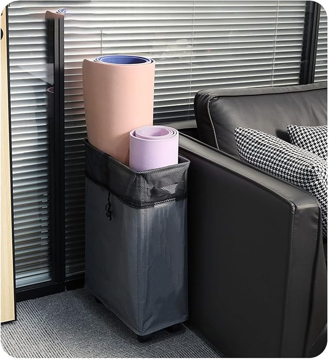 Rolling Slim Laundry Basket Foldable Sorter and Organizer on Wheels Tall Thin Dirty Laundry Hamper Basket Cloth Storage Bin for Household Sundries(Dark Gray)