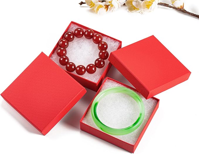 Magicool 96 Pack 3.5x3.5x1 Inch Red Modern Rectangular Jewelry Boxes with Lift-Off Lids, Perfect for Earring, Bracelet, Brooch, Necklace, Ring, Coin, DIY Gift Packaging