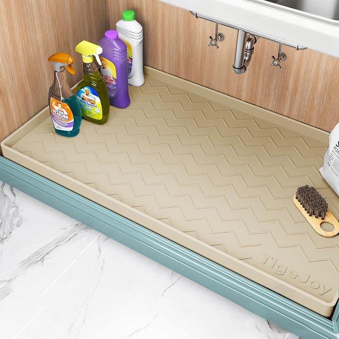 TigeJoy 31" x 22" Under Sink Mats for Kitchen Waterproof, Leak-Proof Silicone Mat Sink Protector and Cabinet Liner, Kitchen Essentials Organizer and Storage, Boot or Shoe Tray, Pet Feeding Mat