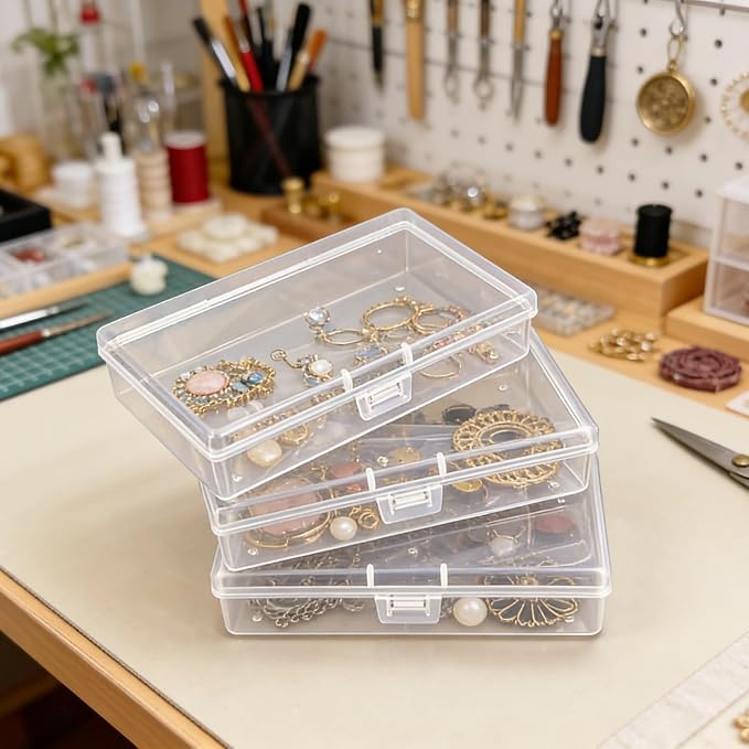 28 Pack Rectangular Mixed Sizes Clear Plastic Storage Containers | Hinged Lid, For Beads and Small Craft Items