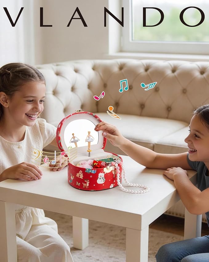 VLANDO 2Pcs Gifts for Girl, Musical Jewelry Box for Girls, Small Kid Music Box with Ballerina for Party Bedroom Decor, Gifts for Girls Kids - Christmas Red