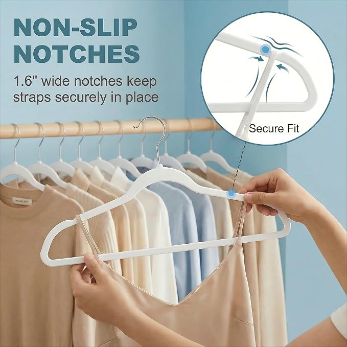 HOUSE DAY Ivory Plastic Hangers 20 Pack - Ultra-Thin Heavy Duty Non-Velvet | Hangers with 360° Swivel Hook & Non Slip Notches - Slim Space Saving Clothes Hangers Ideal for Dresses Coats Shirts Jackets