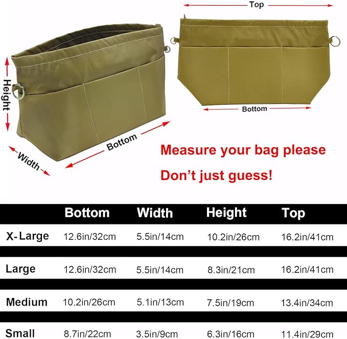 Handbag Tote Purse Organizer Insert, Khaki Green, Large | Bag Divider Liner Shaper Separator in Bag with Zipper, 11 Pockets Compartments