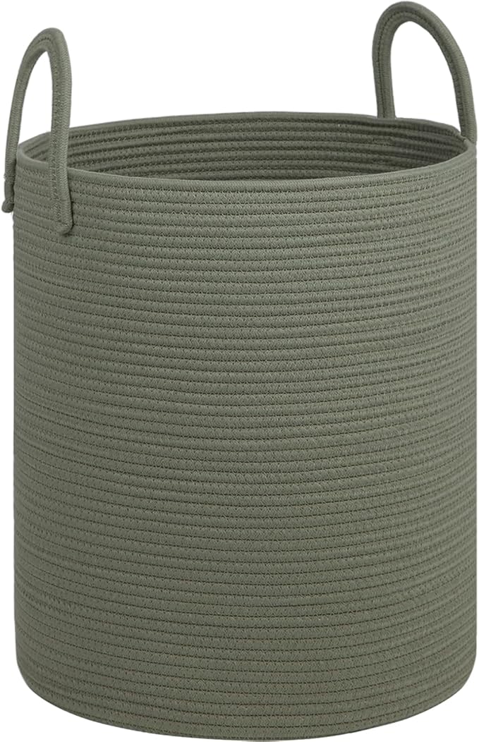 Laundry Basket,18x18X22 Cotton Rope Storage Basket with Handles,Kids Girl Baby Laundry Hamper,Dirty Clothes Hamper,Blanket Basket for Living Room,Nursery Hamper,Room Decor,Green