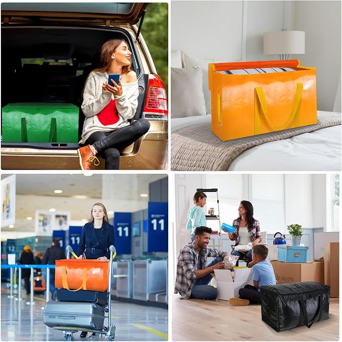 BALEINE 4-Pack Oversized Moving Bags with Reinforced Handles, Heavy-Duty Storage Tote for Clothes, Moving Supplies (Light Green, 4-Pack)