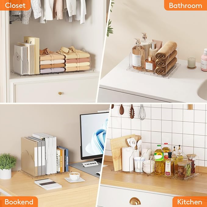 Lifewit Purse Organizer for Closet, Clear Handbags Storage Organizer, Adjustable Clutch Purse Storage Organizer Holder for Closet, 2 Pack Bookshelf Dividers for Sweater in Bedroom 35 x 24 cm/14 × 9.5"