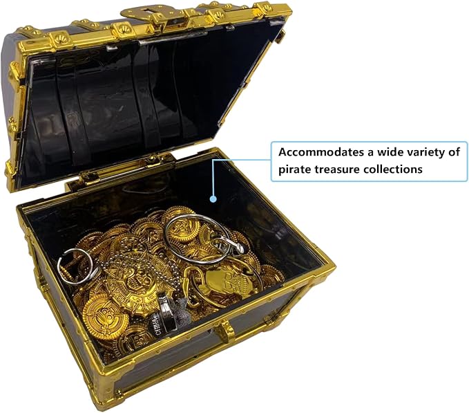Kids Pirate Treasure Chest Storage Box,Golden Border Decorative Pirate Chest with Lock and Key for Kids Birthday,Halloween, Christmas Pirate Party Favors