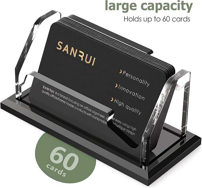 SANRUI Black Business Card Holder for Desk 1 Slot , Clear Acrylic Horizontal Name Card Stand for Women and Men, Desktop Organizer Display for Office Home Exhibition - 60 Card Capacity 1 Pack