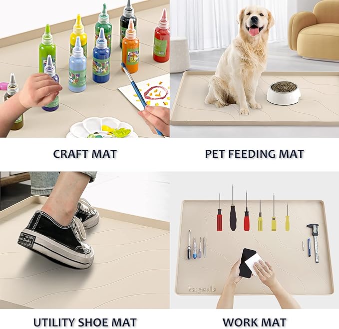 Heavy Duty Silicone Under Sink Mats for Kitchen Waterproof 37" x 22", Extra Thick Under Sink Rubber Mat Drip Tray, Raised Edge Under Sink Liner,Prevent Drips, Leaks, Spills,Beige