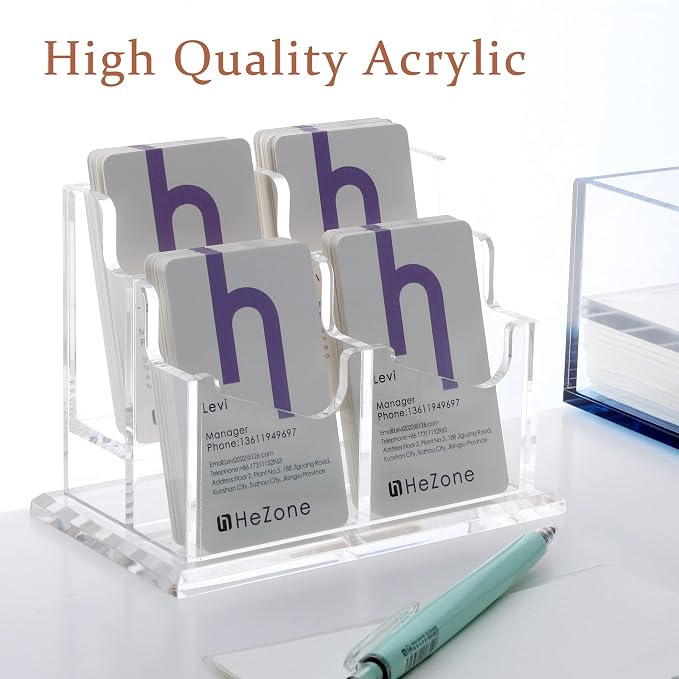 HeZone Business Card Holder Vertical Business Card Display for Desk 4 Slot Acrylic Cards Stand for Women and Men (4 Slot Vertical)