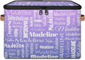Custom Storage Basket with Name, Personalized Keepsake Box with Zipper Lid, Foldable Fabric Memory Bin Large capacity with Handle Purple