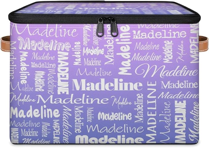 Custom Storage Basket with Name, Personalized Keepsake Box with Zipper Lid, Foldable Fabric Memory Bin Large capacity with Handle Purple