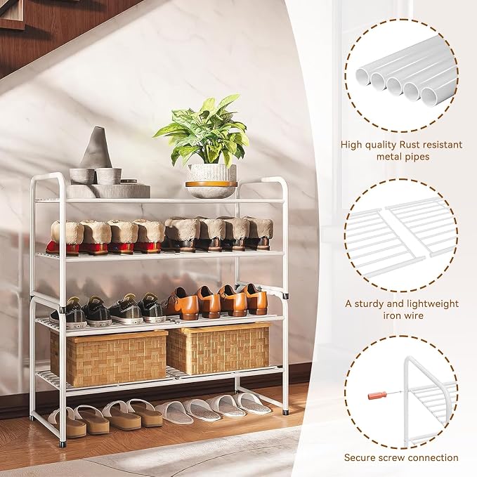 2 Pack 2-Tier Shoe Rack, 33" Wide Shoe Shelf Storage Organizer for Entryway, Closet, Large Capacity, Metal Wire Grid, White