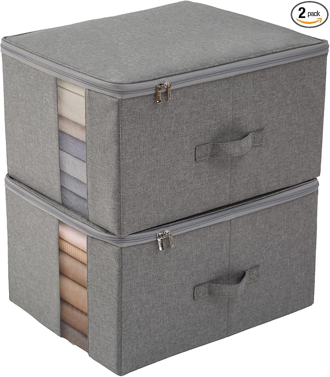 Closet Storage Containers with Clear window - 600D Cationic Fabric, Clothing, Blanket, Comforters Organizer (L (17.7x13.7x9.8in) for 20-25 T-shirts, Light grey)
