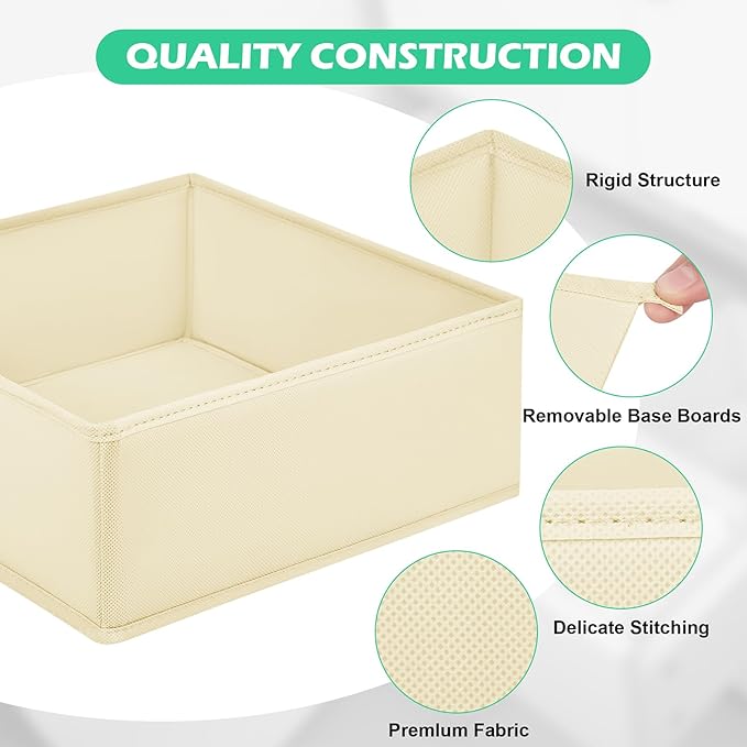 Drawer Clothing Organizer 16-Pack, Beige 3-Size Underwear Drawer Dividers, Fabric Folding Wardrobe Organizer for Baby Clothes, Bras, Underwear, Panties, Belts, Socks, Ties