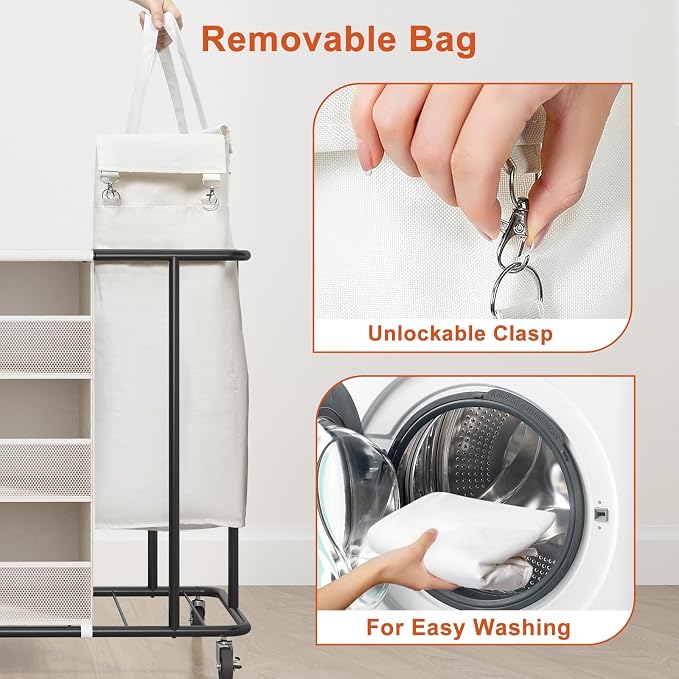 WOWLIVE Laundry Sorter 2 Section, 200L Rolling Laundry Hamper with Wheels | Laundry Cart with Steel Frame, Laundry Basket with Hanging and Removable Bag, Storage Unit Basket Organizer for Dorm, Beige