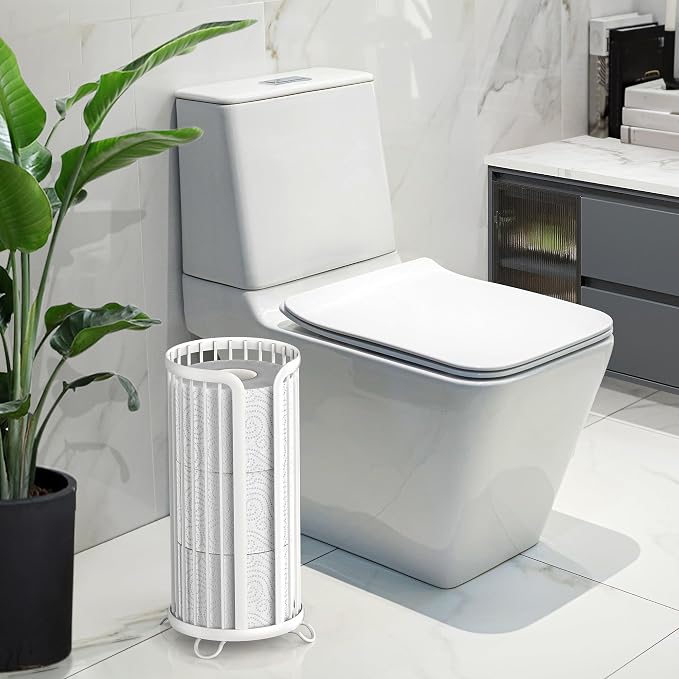 Toilet Paper Holder Stand, Freestanding Toilet Paper Storage,White | Waterproof Raised Feet,Rustproof,Fit 3 Mega Rolls,No Drilling No Assemble,Minimalistic Storage,Space-saving Renter Friendly