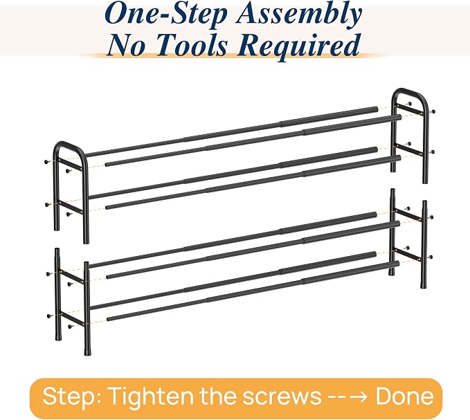 ENJOYBASICS 4 Tier Expandable Shoe Rack for Closet, Free Standing Metal Shoe Shelf Storage Organizer Holder 24 Pairs, Adjustable Width Shoe Rack for Entryway Small Space, Black
