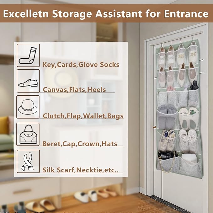 2 Pack-18 Pocekts Over the Door Shoes Organizer,Behind Door Hanging Storage Pocekt for Sock,Underwear,Hat,Handbag,Back of Door Hanging Shelf for Bedroom,Bathroom,Entryway,Storeroom,Pantry,Dorm,Nursery