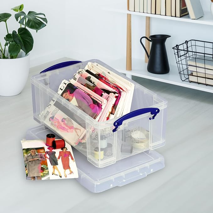 Really Useful Box Stackable 9 Liter Plastic Storage Container Bin with Snap Lid and Built-in Clip Lock Handles for Home & Office Organization (5 Pack)