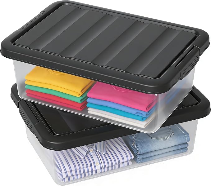 2-Pack 14 Quart Clear Plastic Latching Storage Box, Heavy-Duty Organizing Containers for Closet, Bedroom, Office
