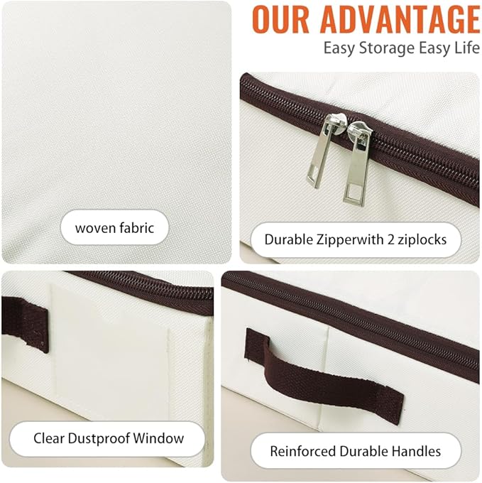iwill CREATE PRO Low Profile Under Bed Storage Containers with Clear Label Holder, Foldable Sturdy Underbed Storage Boxes, Closet Organizers for Seasonal Clothes, Bedding, Shoes (Beige, 29.5*15*4")