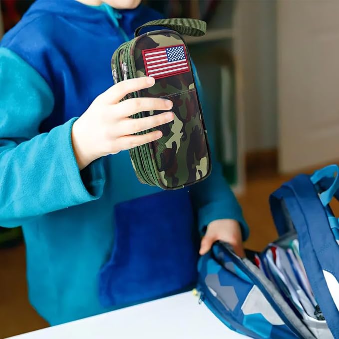 Tactica Pencil Case for Boys,Large Boys Pencil Pouch with Zipper Compartments, Big Capacity Pen Box Pen Bag Organizer for School College Office Kids Teen Boy Men Adult