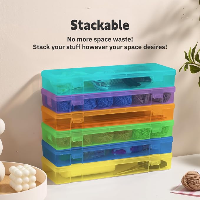 novelinks Plastic Pencil Boxes and Small Plastic Containers with Lids | 6 Pack, Large Color, Large Capacity Pencil Case, Small Storage Containers, Cookie Cutter Storage, Knitting Needle Organizer